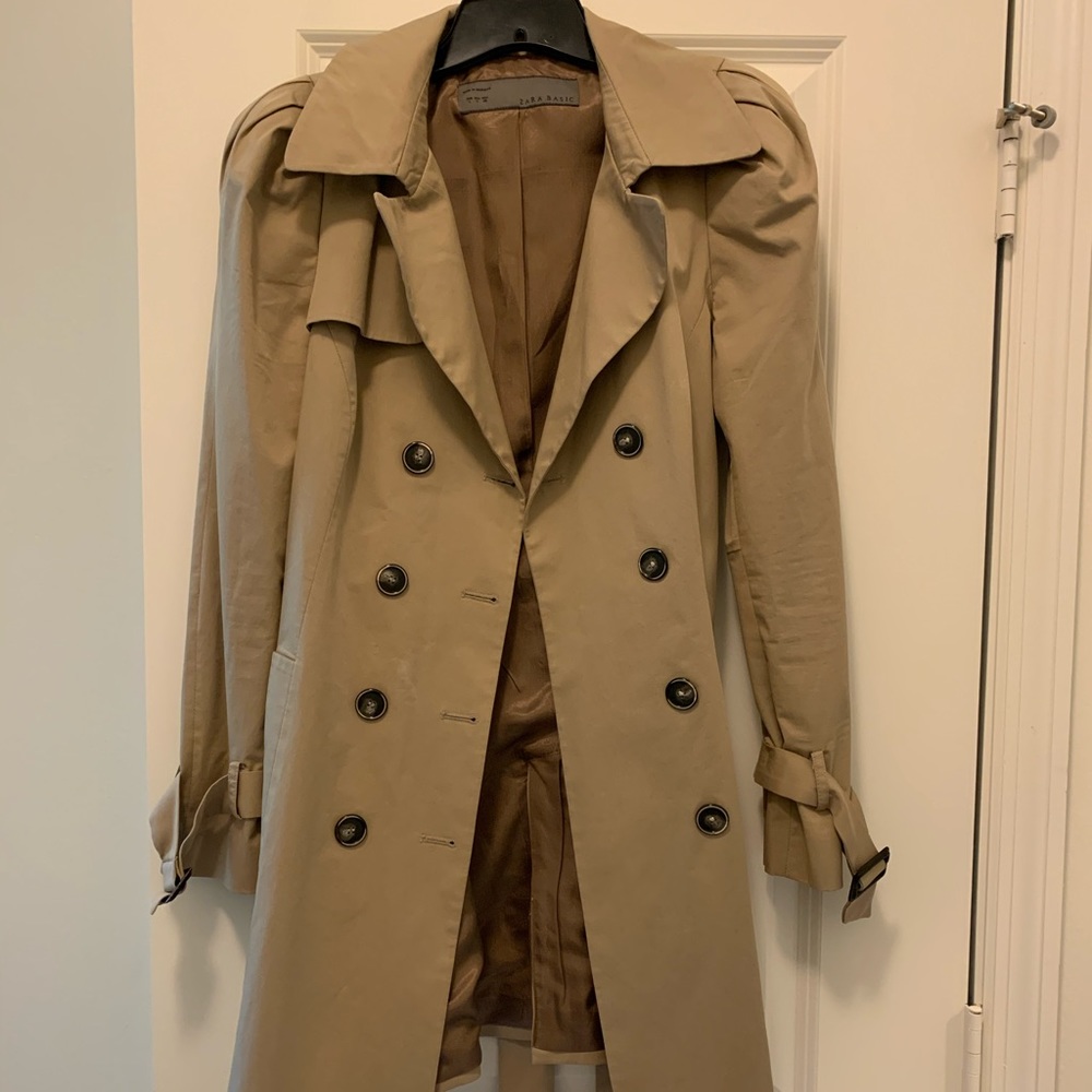 Zara Puff Sleeve Khaki Trench Coat